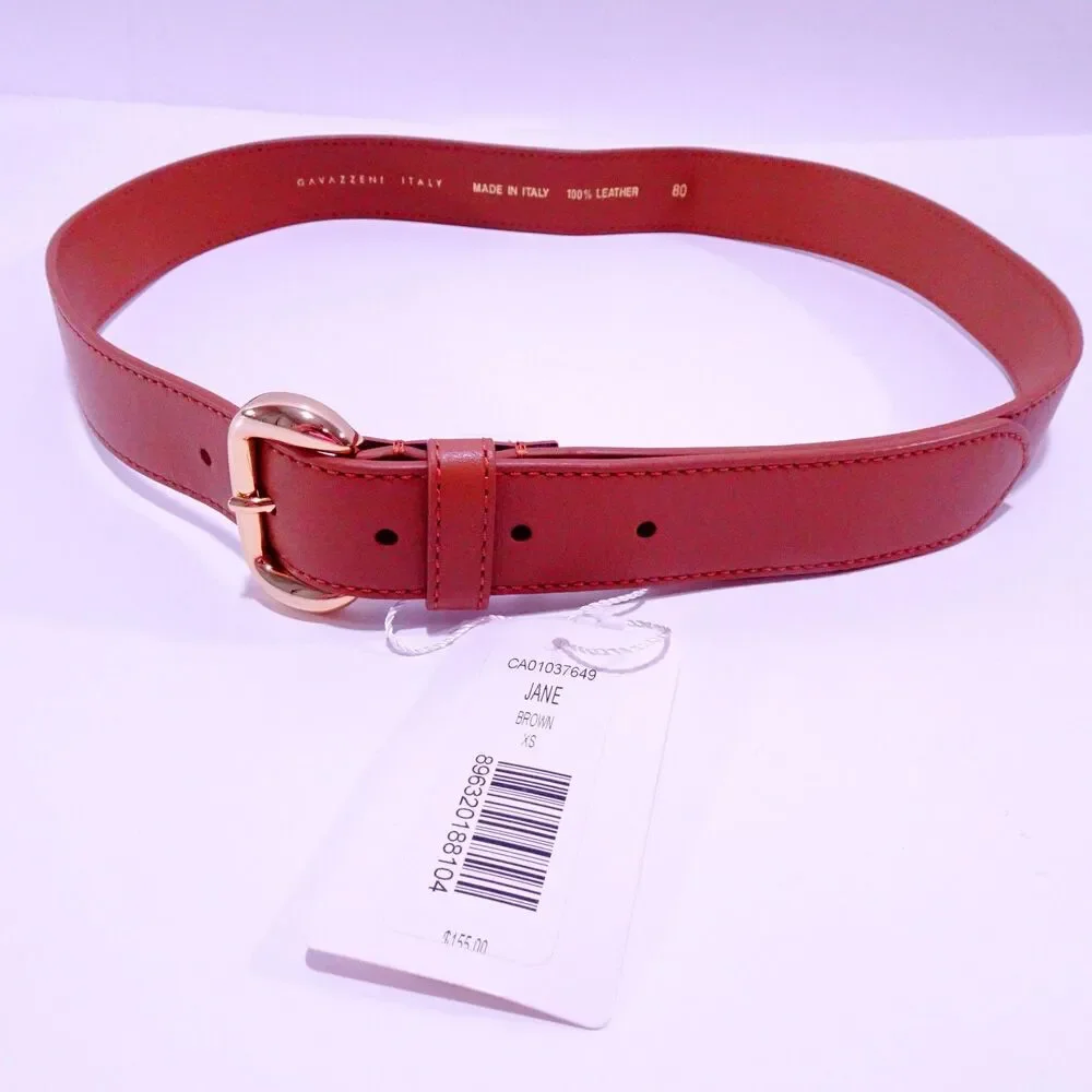 Veronica Beard Women's Jane Leather Gold Buckle Belt NWT 155 Brown XXS